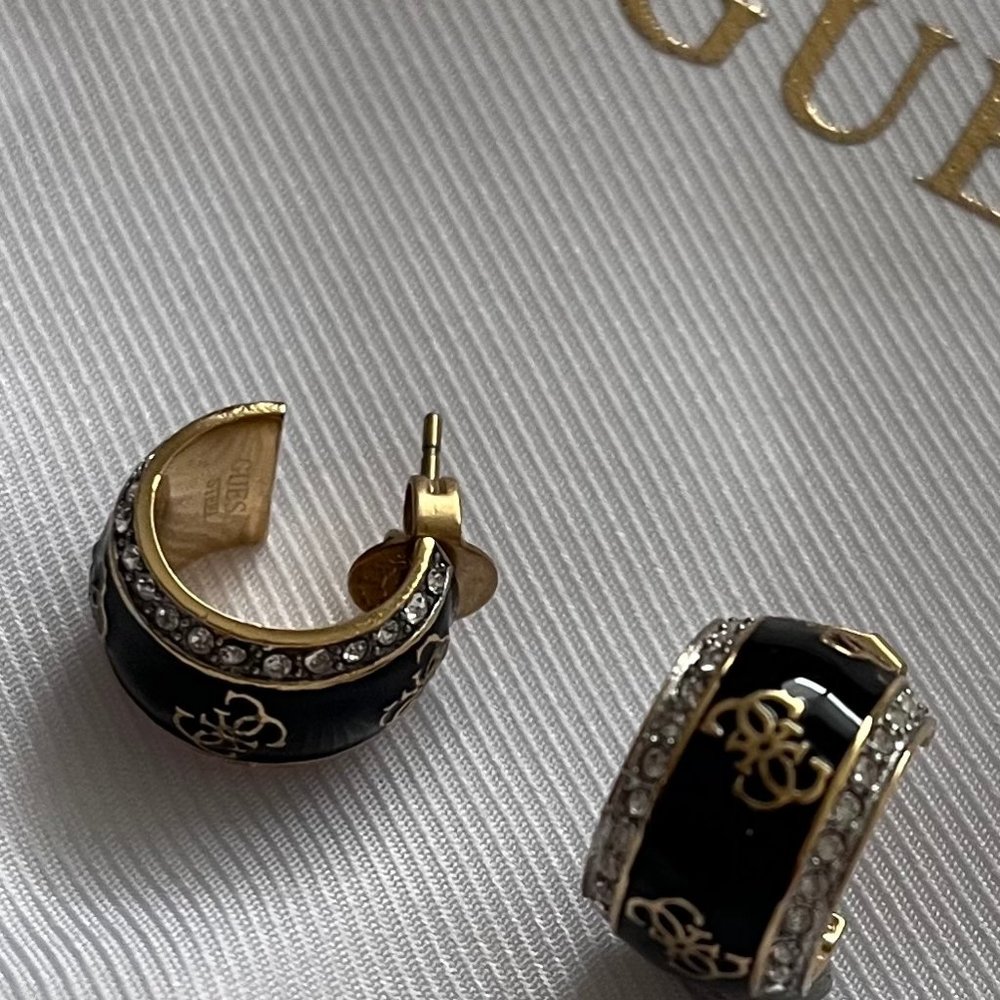 GUESS luxury authentic gold/ black hoop earrings ✨ - Picture 3 of 5